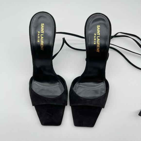 SAINT LAURENT | Vitti Sandal in Nero & Hope Green Black Suede 40 / 10 - Picture 8 of 13